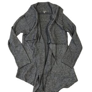J. Jill Ribbed Drape Waterfall Wool Blend Sweater Open Cardigan Gray size XS